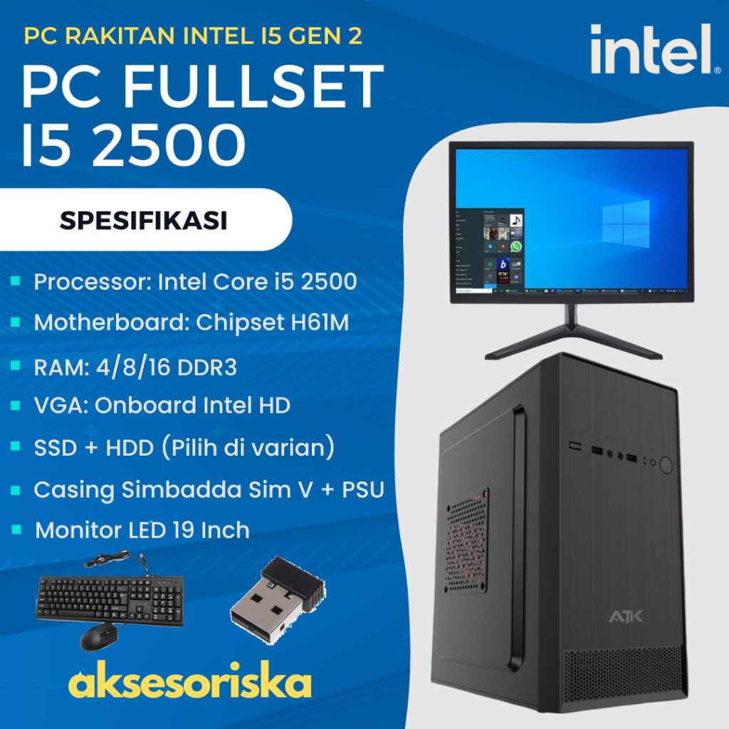 BESSELER PAKET LENGKAP PC RAKITAN KOMPUTER KANTOR INTEL CORE I5 MONITOR LED 19" PC FULLSET INTEL COR