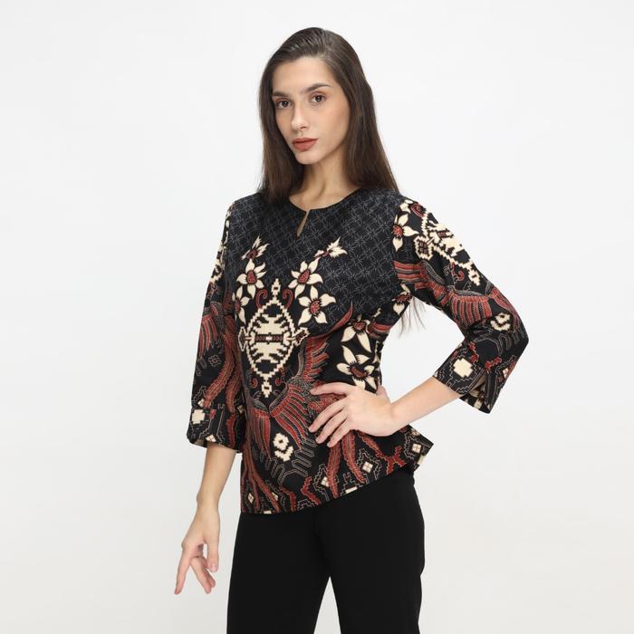 Blouse Batik Wanita Atasan Batik Wanita Lengan Panjang Warna Dasar Hitam Olr233