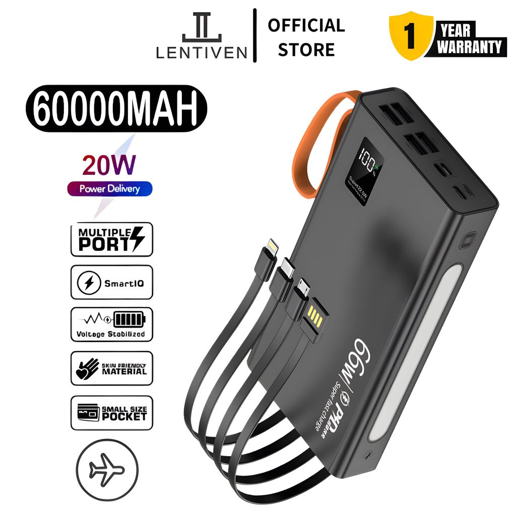 Lentiven Powerbank 60000Mah 4 Usb Fast Charging W66