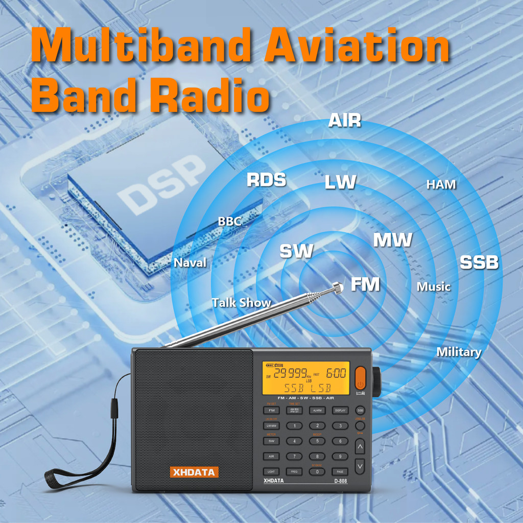 SIHUADON/XHDATA D-808 Radio Receiver AM FM SW MW AIR SSB RDS Portable Digital Radio with ATS Hi-Fi