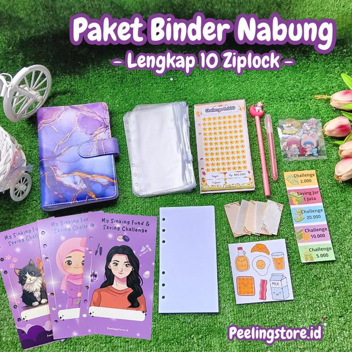 ` [10 Ziplock] Paket binder kulit nabung a6/ binder keuangan murah / binder a6 / binder sequin