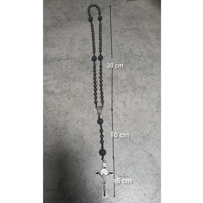 Promo Rosario Batu Hematite Dan Lava Stone Dengan Salib Benedict Hitam Original