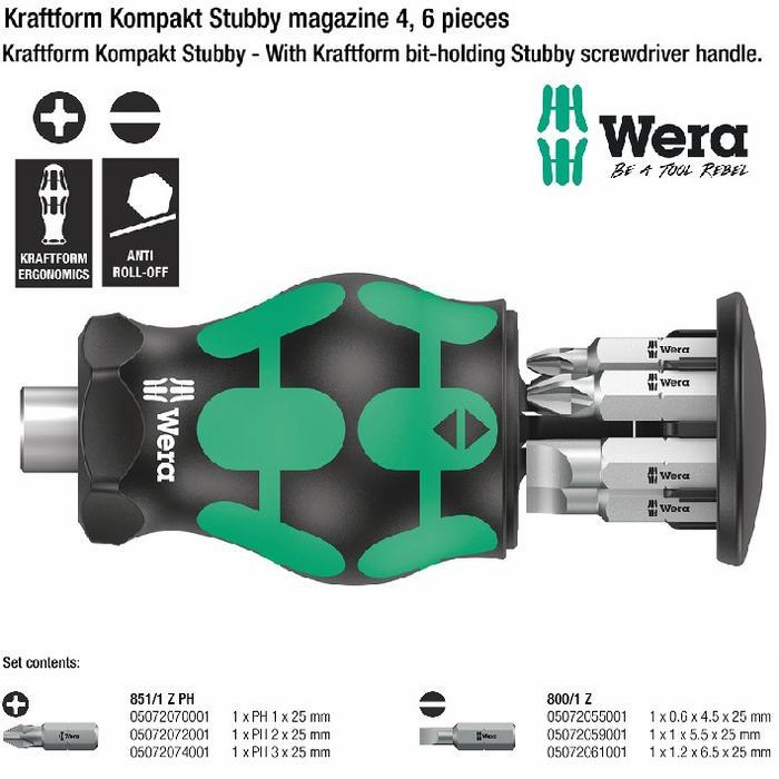 Wera 05008877001 - Obeng Bit Stubby Magnet Set Kraftform Kompakt Stubby Magazine 4 Wera Tools - 6
