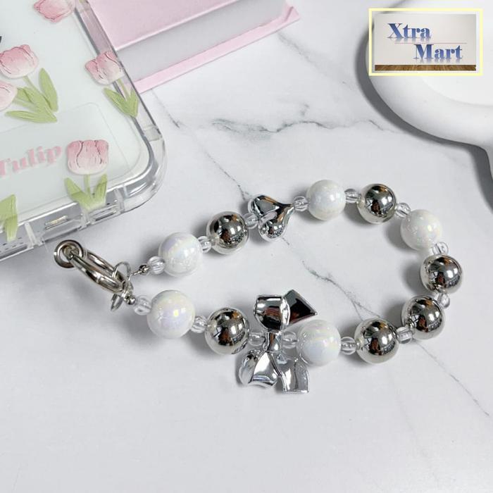 XM - Gantungan Hp Manik Manik Besar Pita Love Phone Strap Manik Manik Besar Pita Love Serbaguna