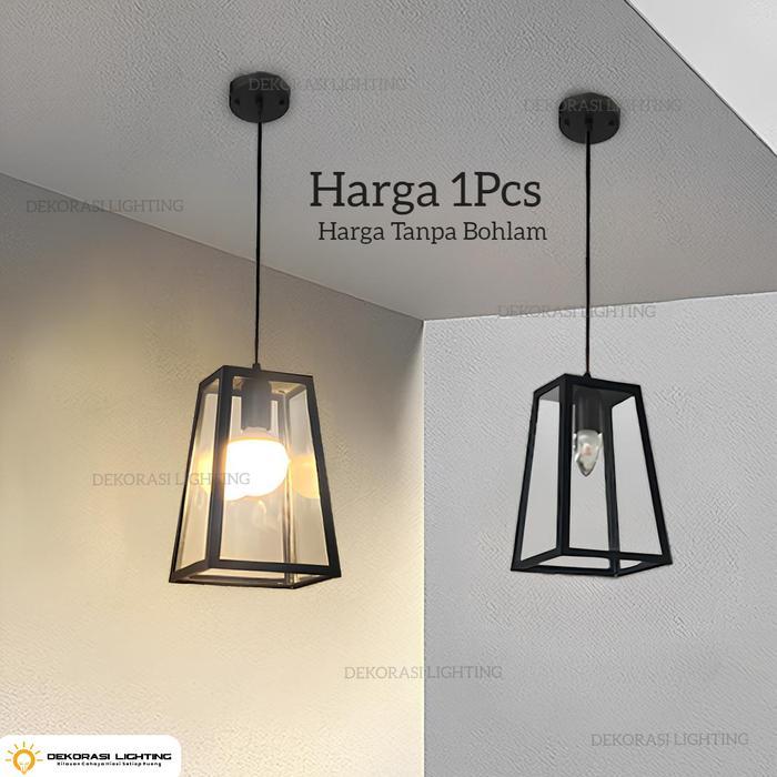 Lampu gantung kotak kaca waterproof teras retro vintage mini bar meja