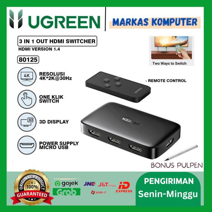 Ugreen HDMI Switcher 3 in 1 out 4K3D with Remote - 80125