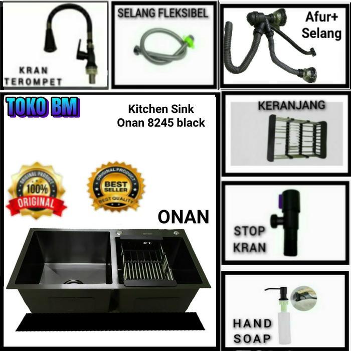 KITCHEN SINK ORIGINAL ONAN 8245 HITAM DOFF/PAKET SINK 8245 ONAN HITAM