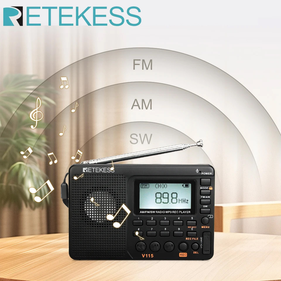 RETEKESS V115 Radio FM AM SW Portable Radios Rechargeable Radio Batteries multiple bands USB