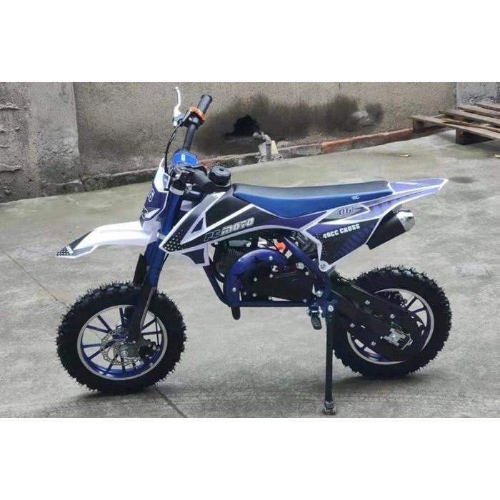 MOTOR BENSIN MINI TRAIL ANAK PC MOTO 07 DOUBLE STARTER DOUBLE KNALPOT - Biru