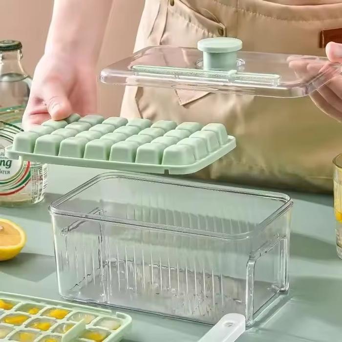 Es Batu Love Maker Cetakan Es Batu 32 Grid 2 Tray Wadah Transparan Dengan Tutup Wadah Es Batu