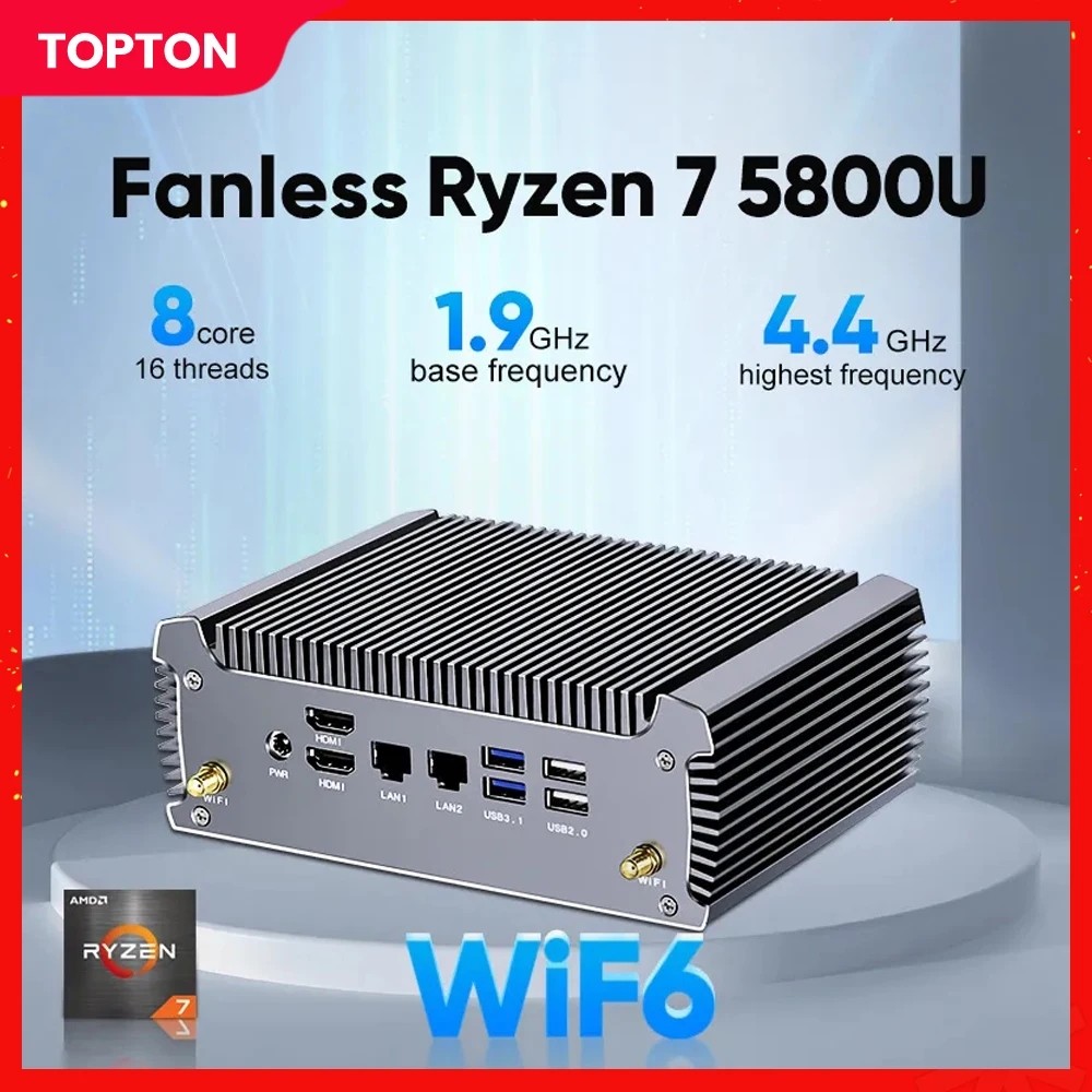 . Topton Fanless Gaming Pc Amd Ryzen 7 7730U 5800U Barebone Pc Mini Computer 4K Dual Hd Windows11