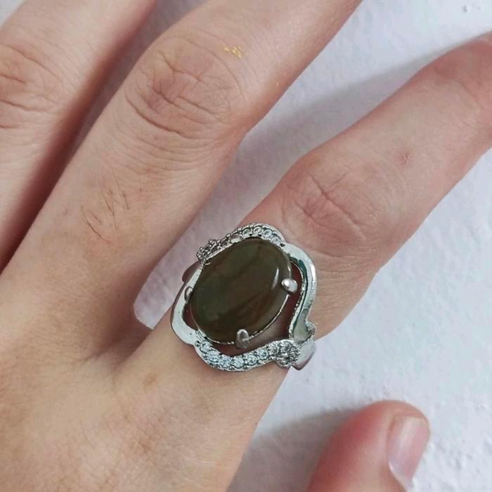 Cincin Wanita Xuping Batu Akik Hijau Lumut