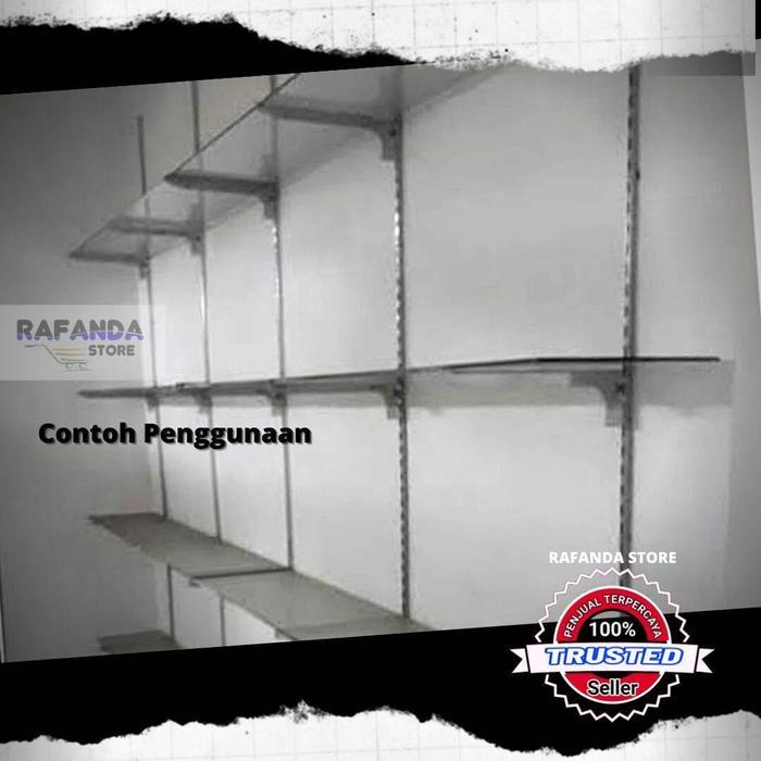 Tiang braket 100cm (1meter) rel tiang braket untuk rangkaian rak kaca rak kayu gantungan baju braket