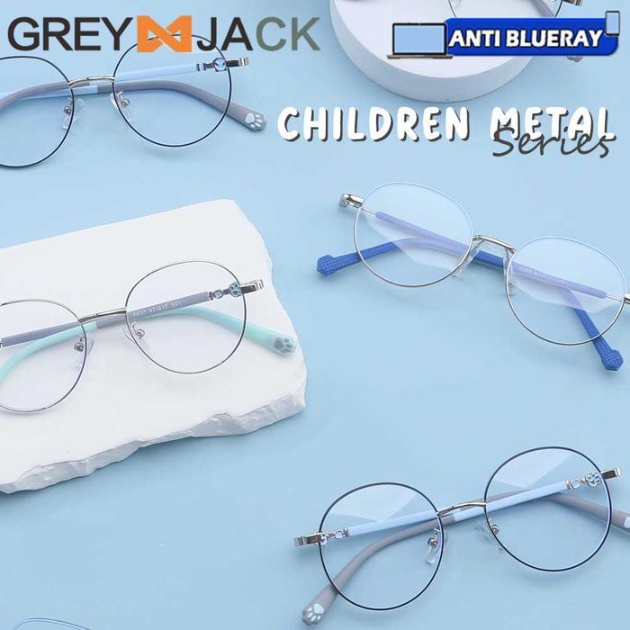 ORIGINAL Grey Jack Kacamata Anak Antiradiasi Blueray Komputer & Gadget Bahan Metal Bulat Children