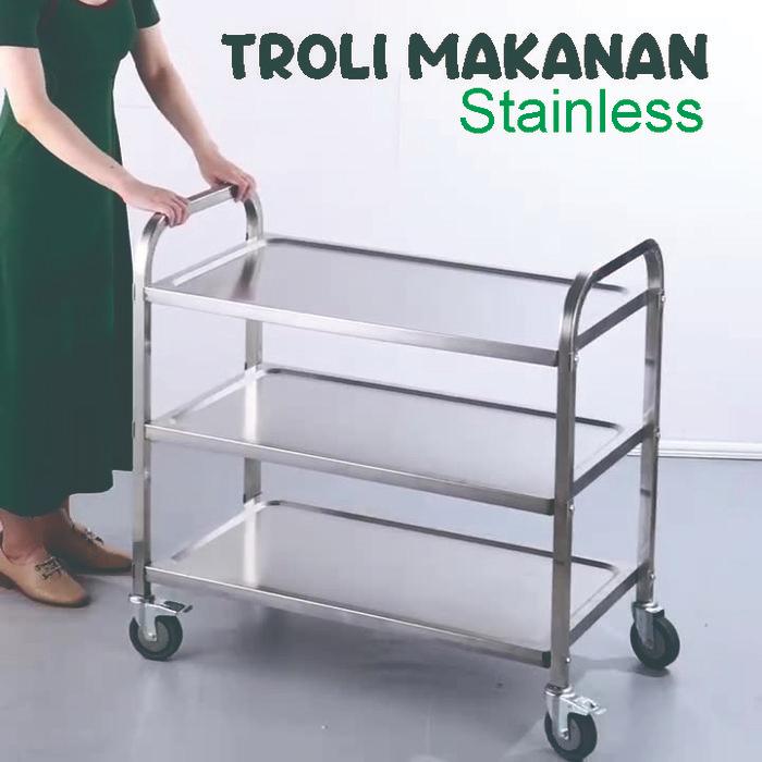 Troli Makanan Stainless Food Trolley Rak Makanan Dorong Stainles Pengantar Makanan, Galon Troli MBG