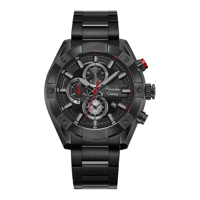 PROMO BESAR Jam Tangan Pria Alexandre Christie Chronograph AC 6604 MC BIPBARE Men Black Dial Black