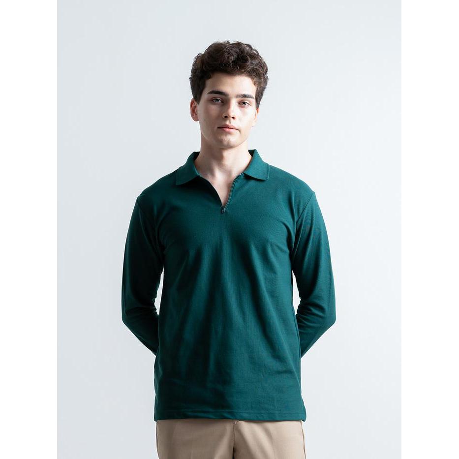 Hsrm - Pozi Polo Zipper Long Sleeve Kaos Polo Pria Lengan Panjang Pasti Ori