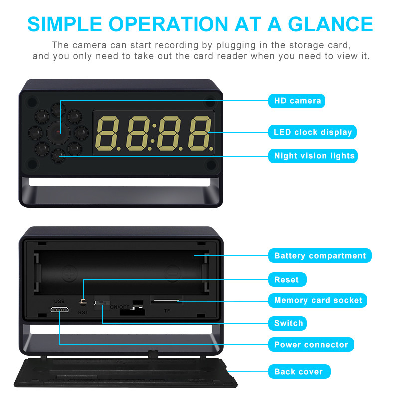 . Full Hd 1080P Digital Camera Clock Wifi Remote Monitoring Camcorder -