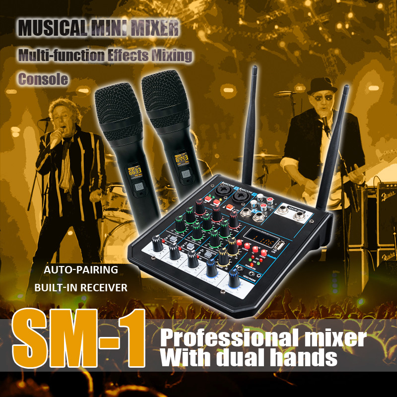 . 4 Channel Usb Audio Mixer Wireless Microphone Studio Sound With -