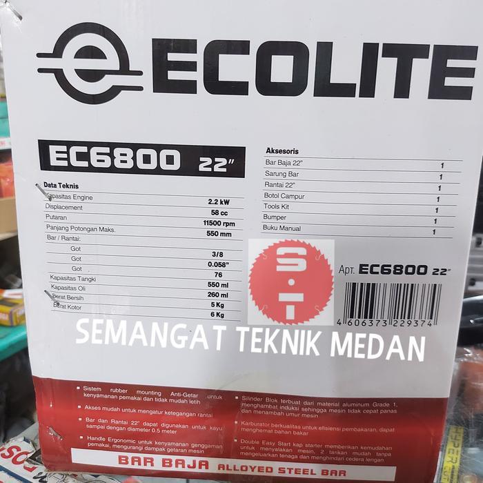 storejayabaru EC6800 MESIN CHAINSAW GERGAJI POTONG KAYU 22" 2 TAK ECOLITE EC 6800