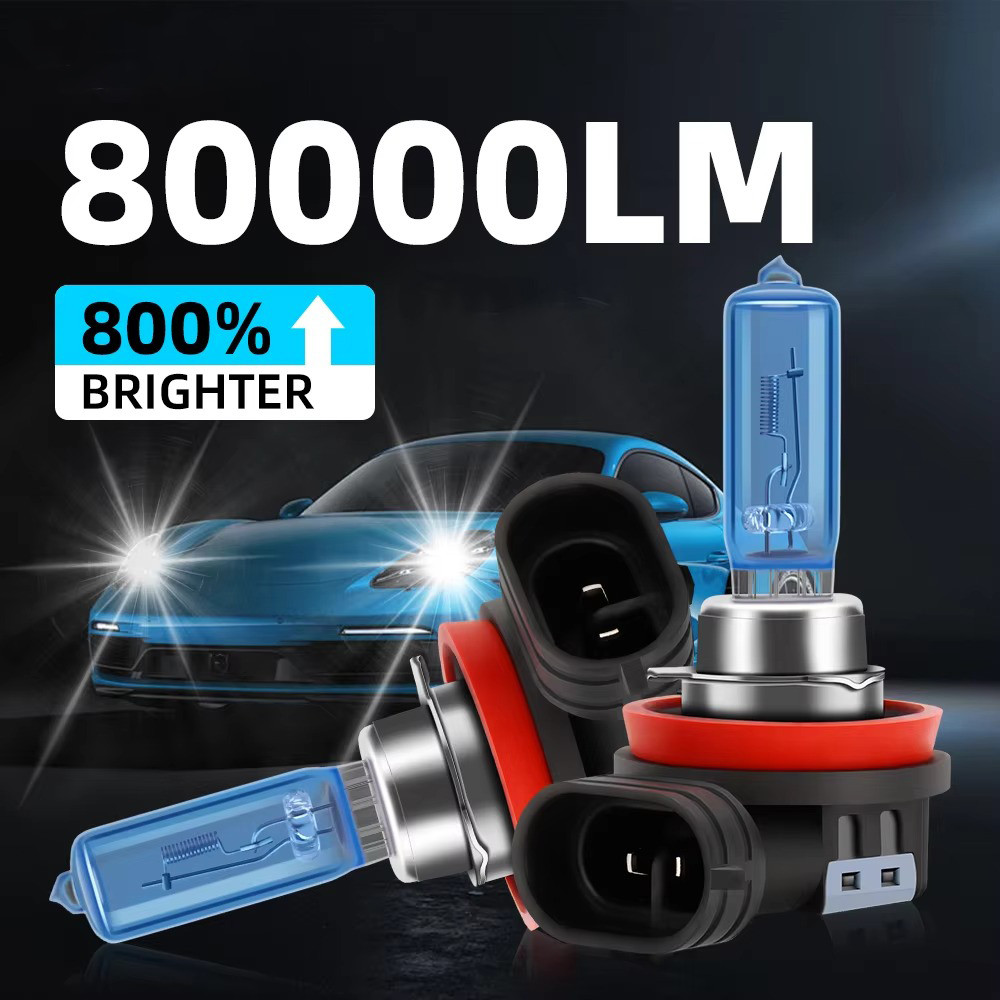 2Pcs Xenon Lamps 80000LM Super Bright Halogen Car Headlight 6000K Super White 12V H1 H4 H7 H11 H13