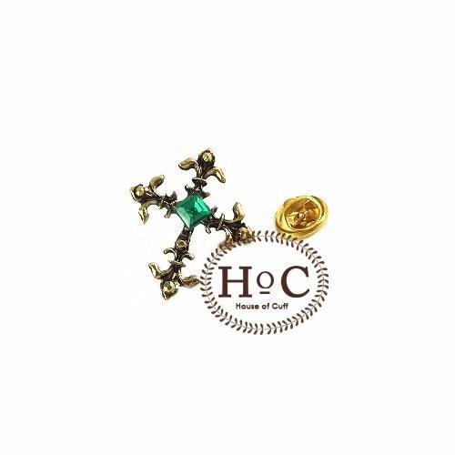 Lapel Pin Bros Jas Pria Bentuk Salib Hijau Emas Stainless Steel