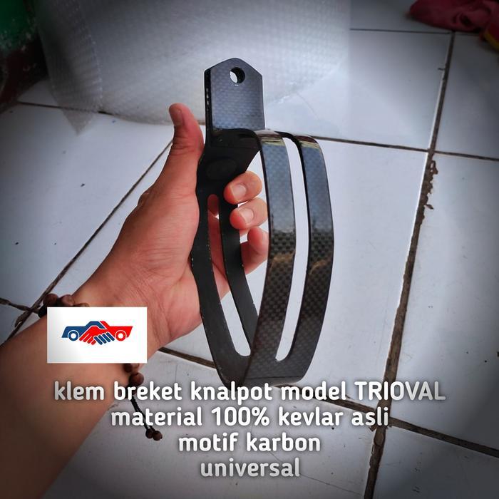 TERLARIS KLEM BREKET KNALPOT TRIOVAL MODEL LAYANG KARBON KEVLAR
