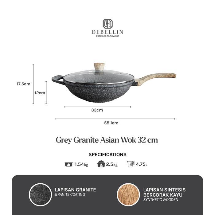 DEBELLIN Grey Granite Wok Pan 32 cm