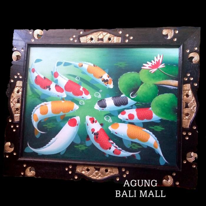 Lukisan ikan koi + bingkai/Lukisan kanvas/Lukisan Bali/mural/painting