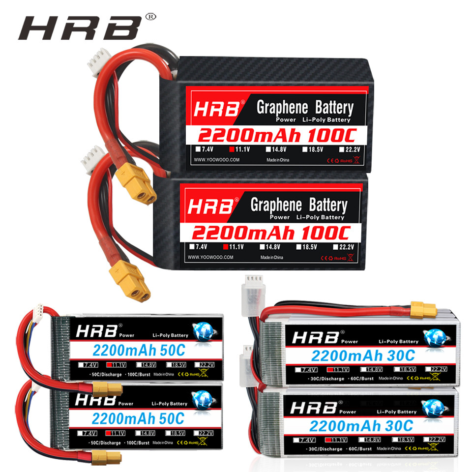IMPORT 2PCS HRB 3S 11.1V Lipo Battery 2200mAh 30C 50C 100C T XT60 Plug For RC Airplane Helicopter