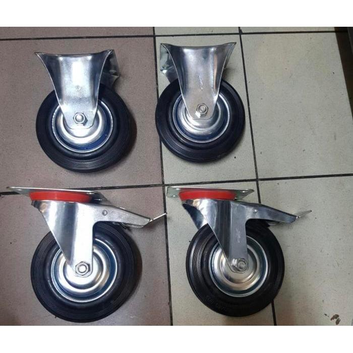 roda troli karet 8 inch putar rem mati