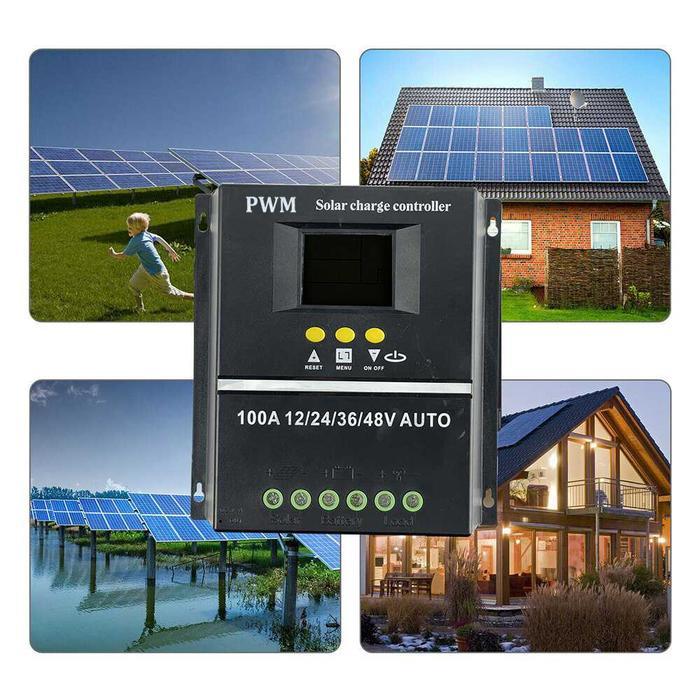 Solar Charge Controller 100A PWM Dual USB Auto 12V 24V 36V 48V Pengisi Daya Baterai AKI Solar Cell