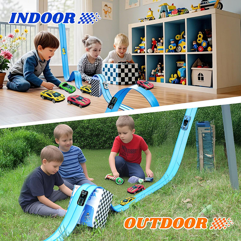Flexible Race Track Children Toys DIY Double-track Racing Car Ramp Track Compatible 1/64th Cars