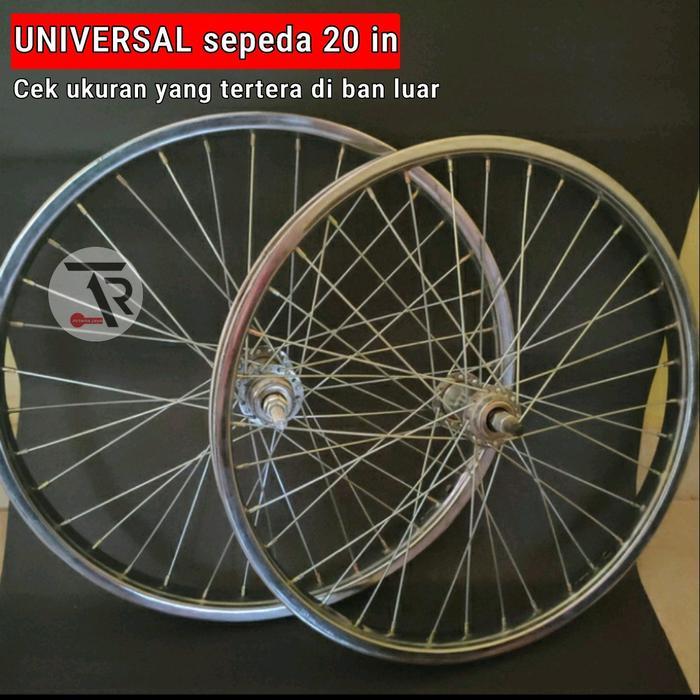 BERGARANSI velg sepeda 20 in lengkap depan belakang sudah dirakit dan disetel jari2 36hol BMX minion