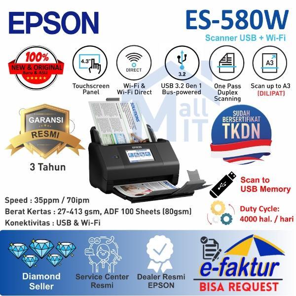Scanner Epson ES-580W ES580W ES 580W ES 580 W A3 WiFI Garansi Resmi