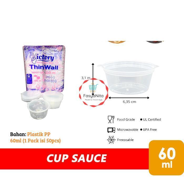 READY STOCK Thinwall Cup Sauce 60ml / Cup Sambal / Cup Saos (1pack isi 50pcs) - Victory 60ml- Anita