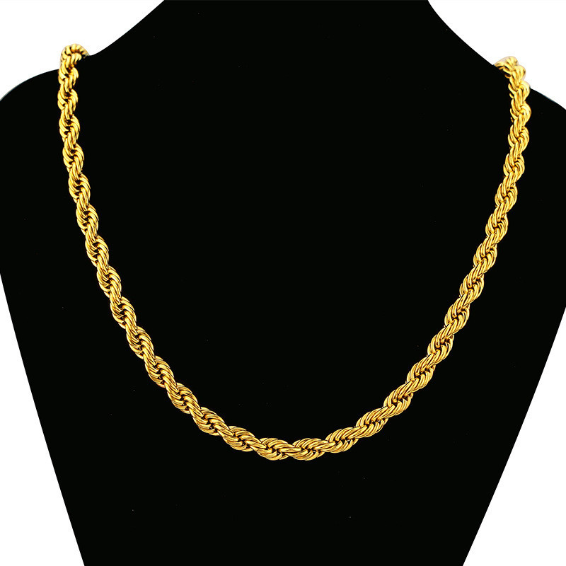 Mylux Jewelry Twist Necklace Men 24K Gold AU999 - Classic tough twist chain, 24K/AU999 pure gold,