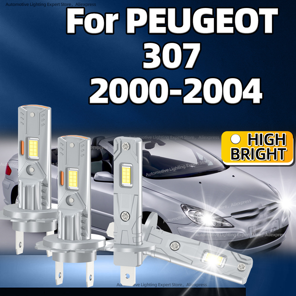 2/4Pcs LED Headlight High Power 360W H7 H1 Car Lamp Turbo 360 degree 6000K For PEUGEOT 307 2000 2001