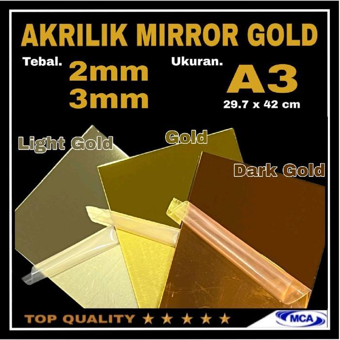 AKRILIK LEMBARAN GOLD MIRROR A3 / Acrylic Mirror Gold / Laser cutting