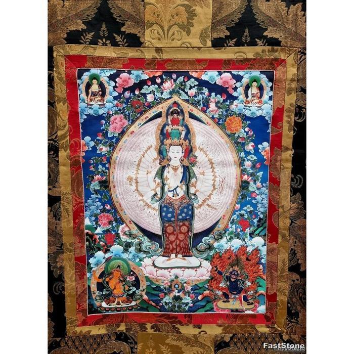Lukisan Thangka Dewi KwanIm 1000 Tibet Bless Handcraft 120x85cm E1889