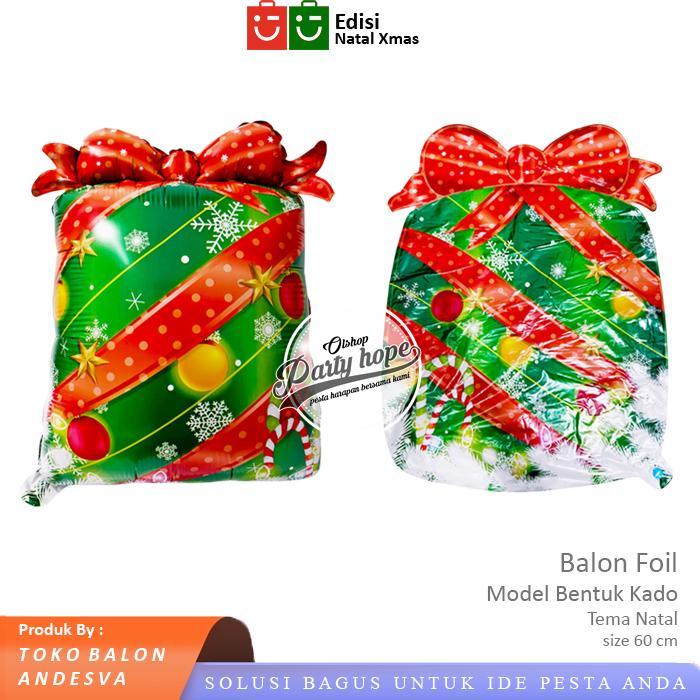 Balon foil kado natal / balon gift natal / balon pesta tema natal hampers merry christmas / balon