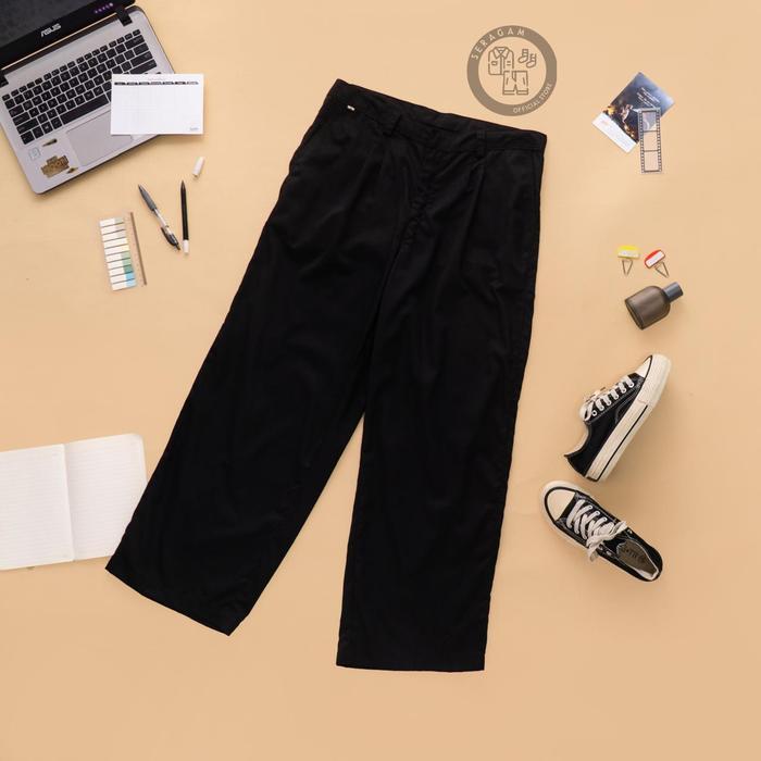 [Baggy] Celana Panjang Baggy Gombrong Hitam Smp Sma American Drill Tanpa Karet