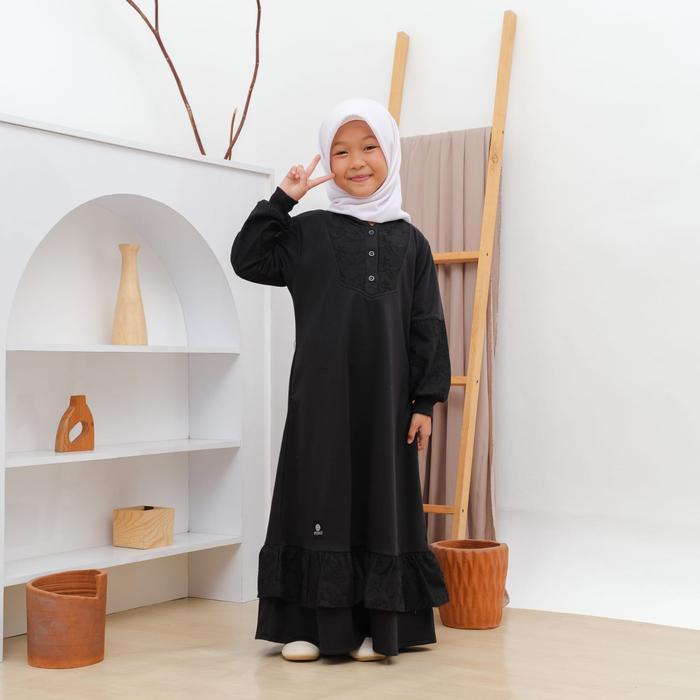 Applekidz Gamis Kaos Anak Remaja Tanggung Perempuan Suci Hitam Muslim Baju Dress Syari Katun Cewek
