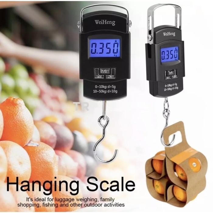 ` Timbangan Digital Serbaguna 50Kg Besi Gantung Bagasi Koper Portable LED Kiloan Beras Ikan