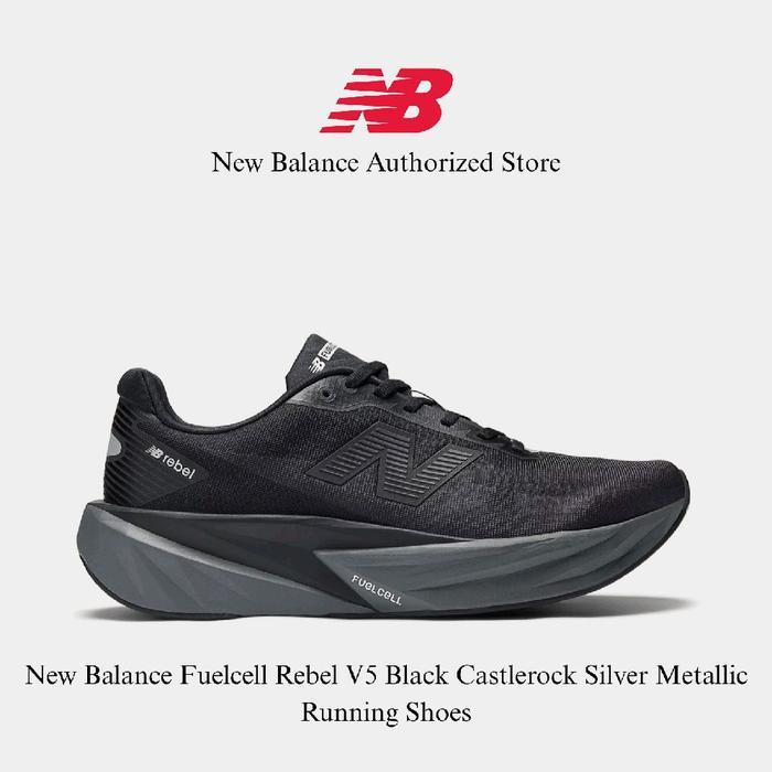 Sepatu Nb New Balance Fuelcell Rebel V5 Black Castlerock Silver Metallic Running Shoes Tbk