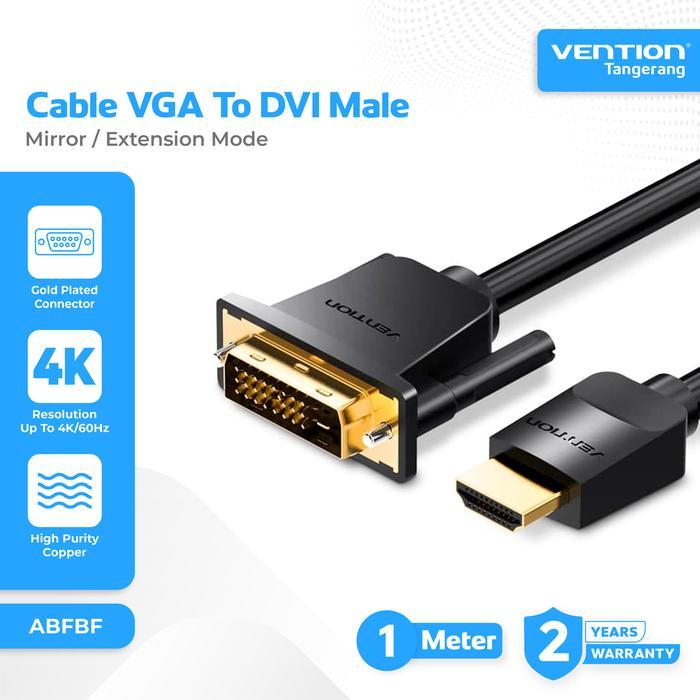Vention Kabel Converter Hdmi Male To Dvi 24+1 Male Gold Plated Ultra Hd 4K 1 Meter 1M - Abfbf