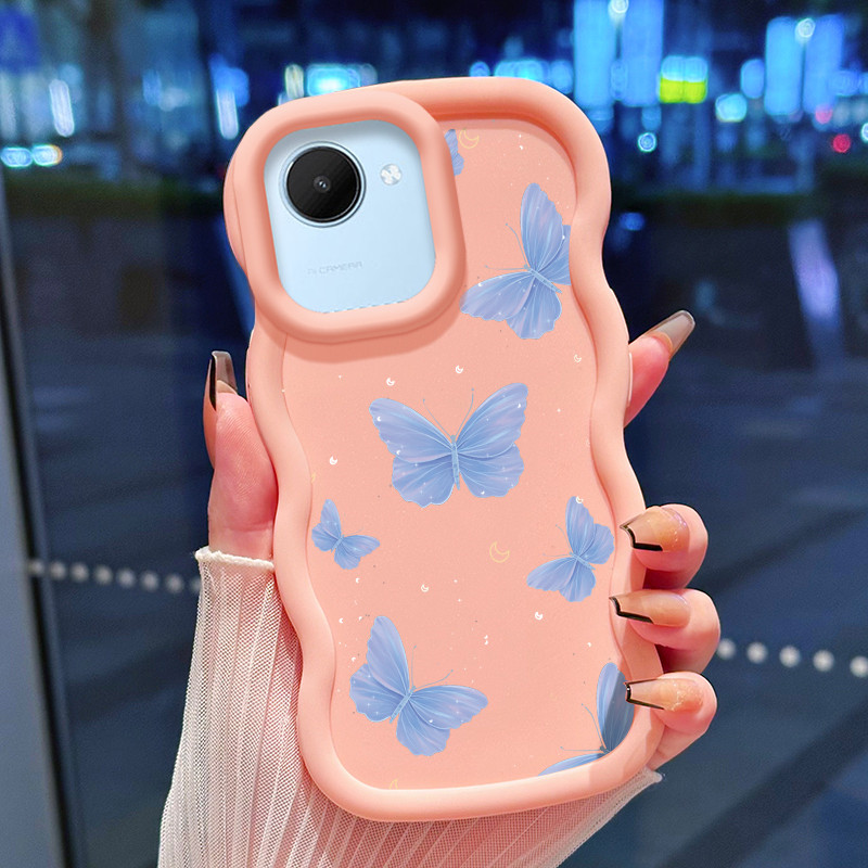 Casing Hp Untuk Realme C30 C30s Narzo 50i Prime Case Kupu-kupu biru Cesing Polos Kasing Macaron gelo