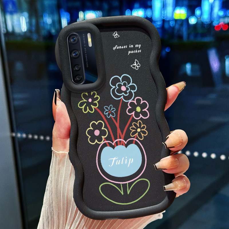 Casing Untuk OPPO A91 F15 Reno 3 Case Casing Lukisan Pot Bunga pola HP Cesing lunak Silikon Softcase