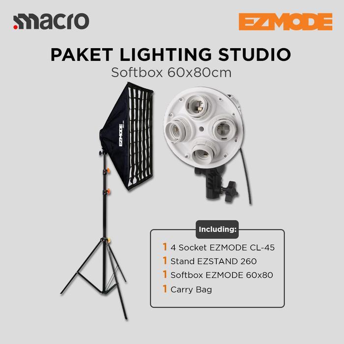 Ezmode Studio Lighting Stand + 4 Socket Softbox 60X80Cm With Grid