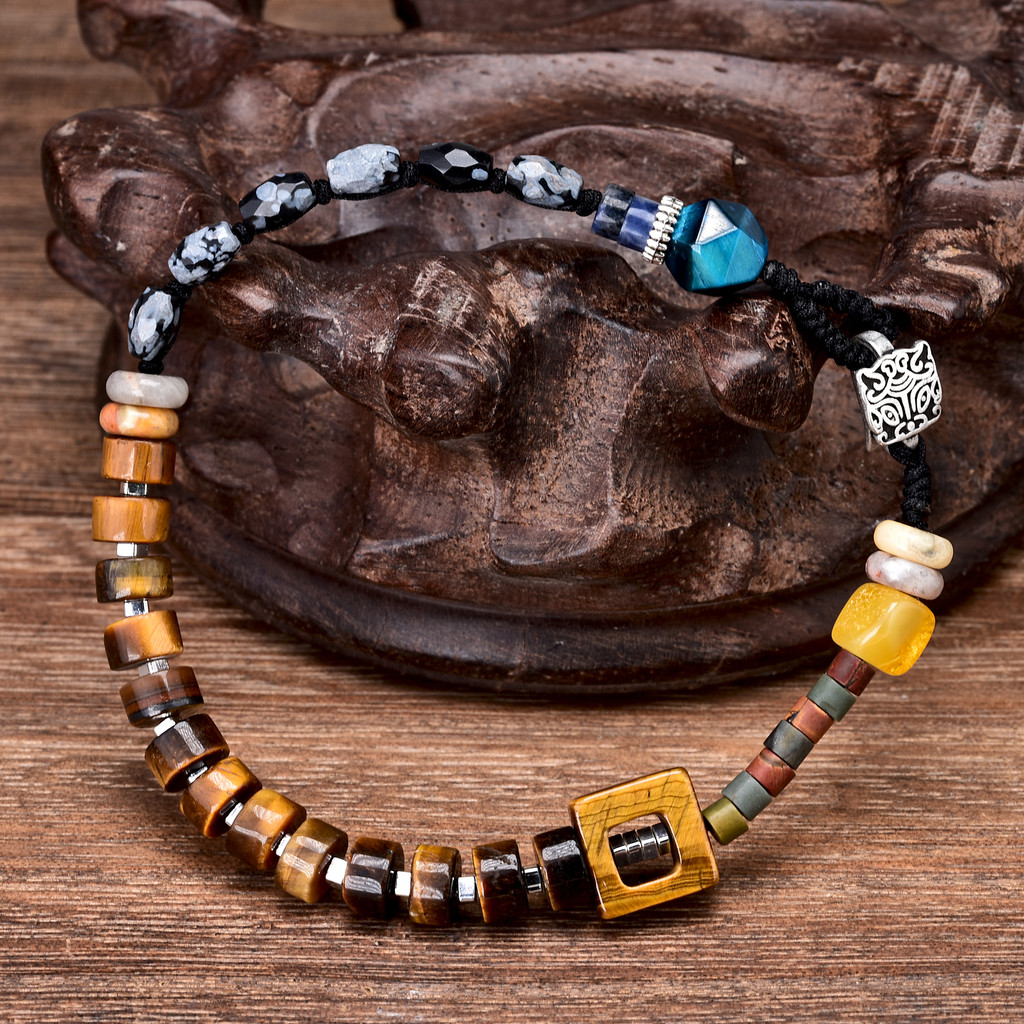 Snowflake Obsidian Bracelet for Men Women Tiger Eye Stone Feng Shui Crystal Protection Woven